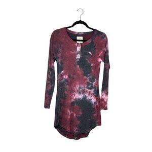 Chaser Thermal Henley Long Sleeve Dress Womens Size S Tye‎ Dye Pink Blue NWT